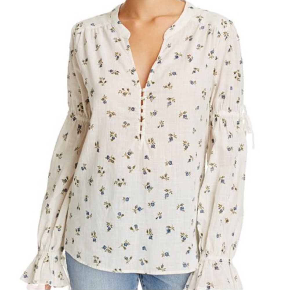 PAIGE Yardley Split Neck Blouse Size L Floral Cottagecore Dainty